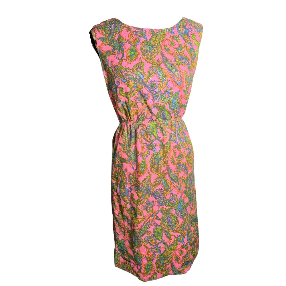 VTG Leslie Fay Original 1960-1970 Midi Summer Shift Dress Psychedelic Paisley